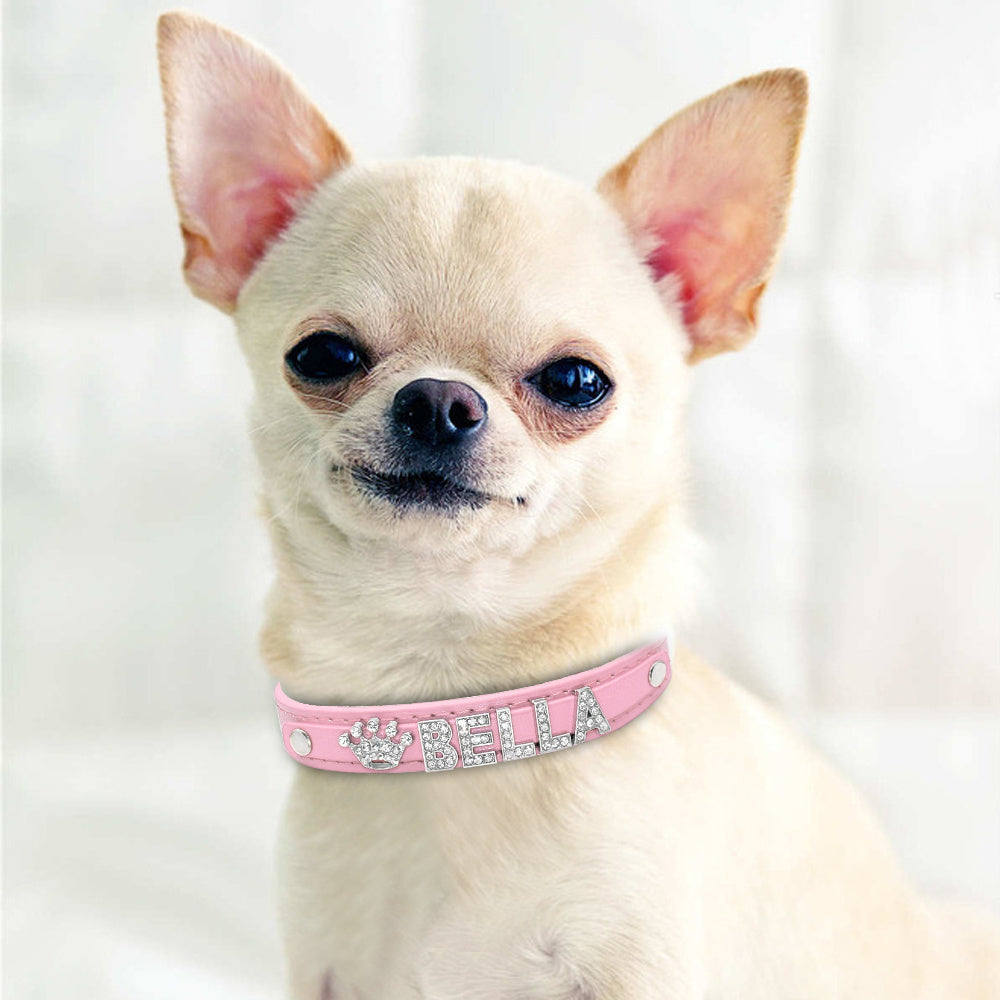 Personalized Rhinestone Cat & Small Dog Collar – Custom PU Leather with Name & Charm