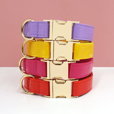 Color Block Leather Dog Collar – Soft Velvet Pet Collar in Multiple Stylish Colors