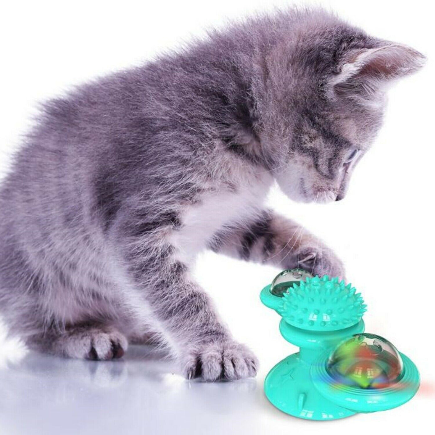 Interactive Windmill Cat Toy – Rotating Spinner with Suction Cup, Catnip & Teeth-Cleaning Ball