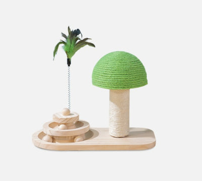 Interactive Wooden Cat Tree with Sisal Balls – Scratch Post & Rolling Ball Toy for Indoor Cats