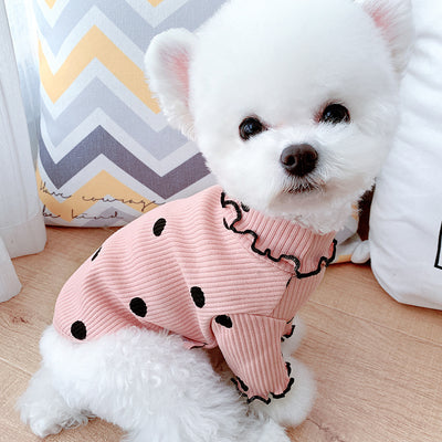 Polka Dot Turtleneck Dog Base Layer Shirt – Cotton Soft Pet Top in Multiple Colors & Sizes