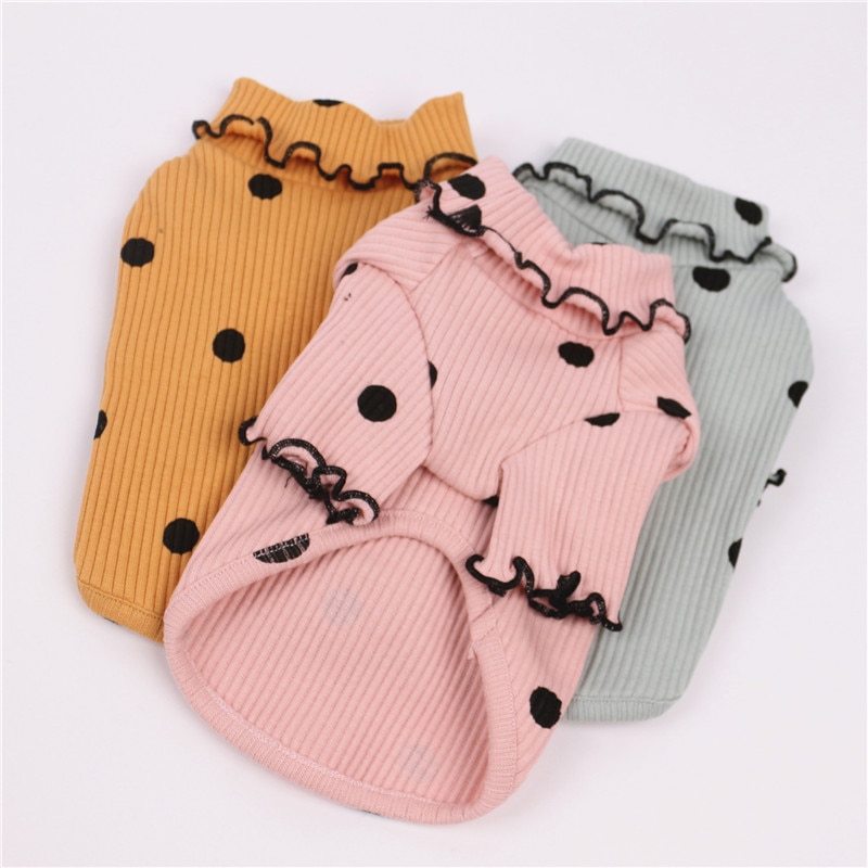 Polka Dot Turtleneck Dog Base Layer Shirt – Cotton Soft Pet Top in Multiple Colors & Sizes
