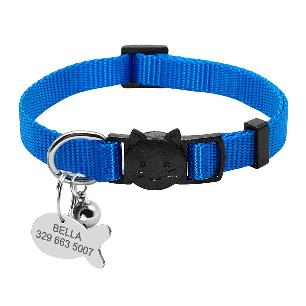 Personalized Breakaway Cat Collar with ID Tag & Bell – Adjustable Safety Nylon Collar