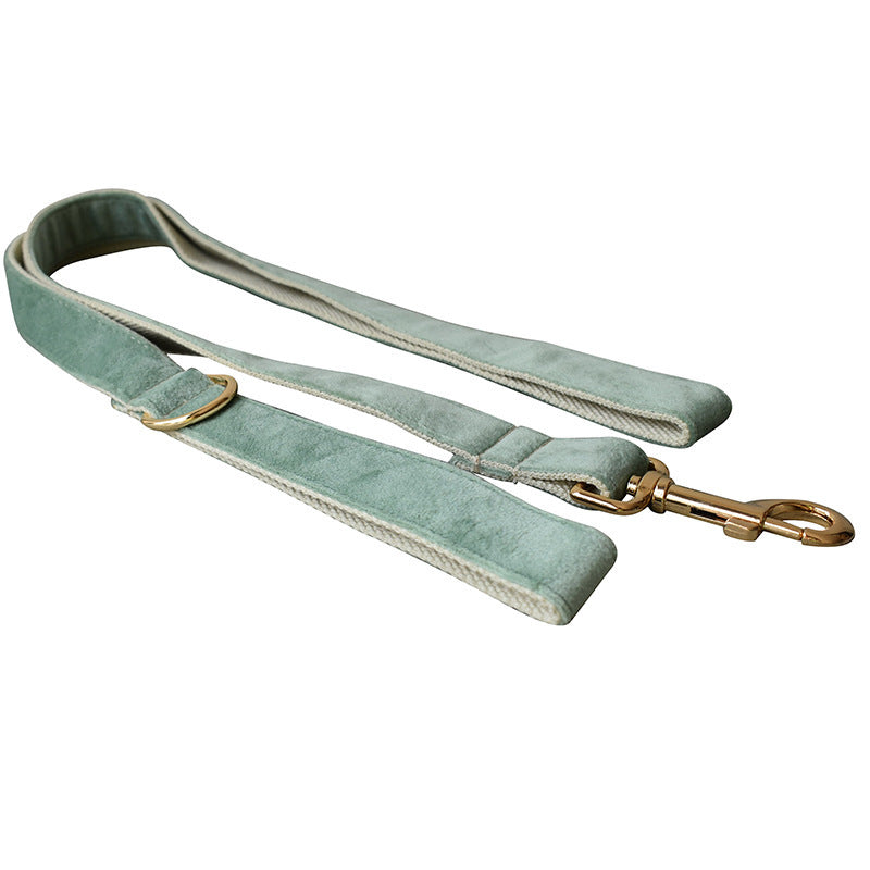 Mint Green Velvet Dog Collar & Leash Set – Adjustable Collar with Optional Bow Tie