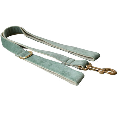Mint Green Velvet Dog Collar & Leash Set – Adjustable Collar with Optional Bow Tie