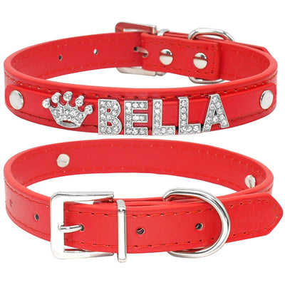 Personalized Rhinestone Cat & Small Dog Collar – Custom PU Leather with Name & Charm