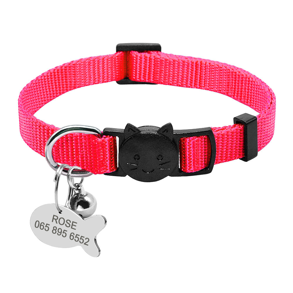 Personalized Breakaway Cat Collar with ID Tag & Bell – Adjustable Safety Nylon Collar