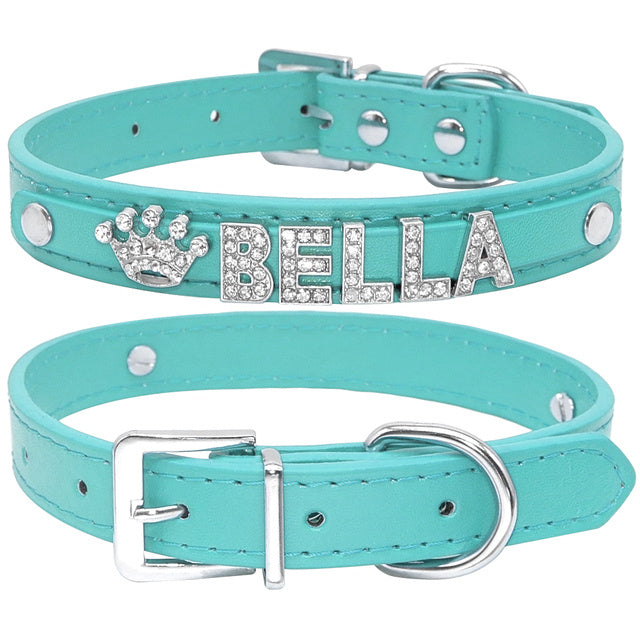 Personalized Rhinestone Cat & Small Dog Collar – Custom PU Leather with Name & Charm
