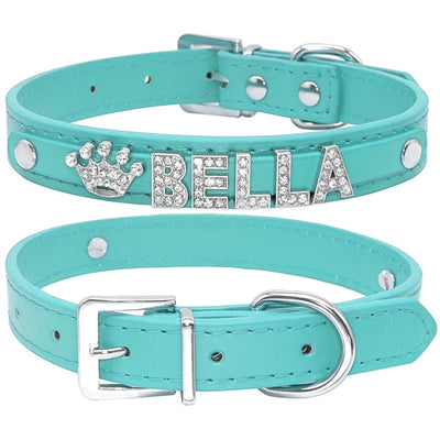 Personalized Rhinestone Cat & Small Dog Collar – Custom PU Leather with Name & Charm