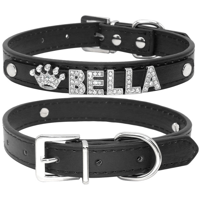 Personalized Rhinestone Cat & Small Dog Collar – Custom PU Leather with Name & Charm