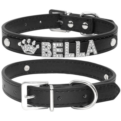 Personalized Rhinestone Cat & Small Dog Collar – Custom PU Leather with Name & Charm