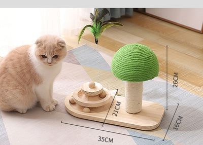 Interactive Wooden Cat Tree with Sisal Balls – Scratch Post & Rolling Ball Toy for Indoor Cats