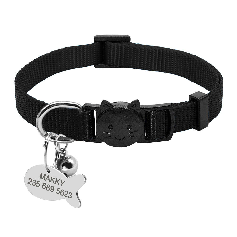 Personalized Breakaway Cat Collar with ID Tag & Bell – Adjustable Safety Nylon Collar