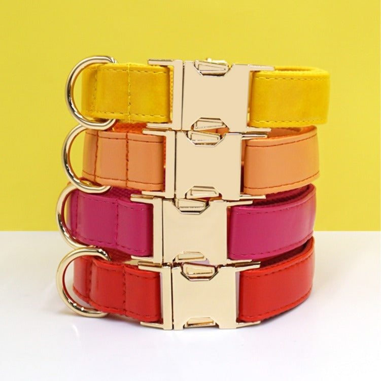 Color Block Leather Dog Collar – Soft Velvet Pet Collar in Multiple Stylish Colors