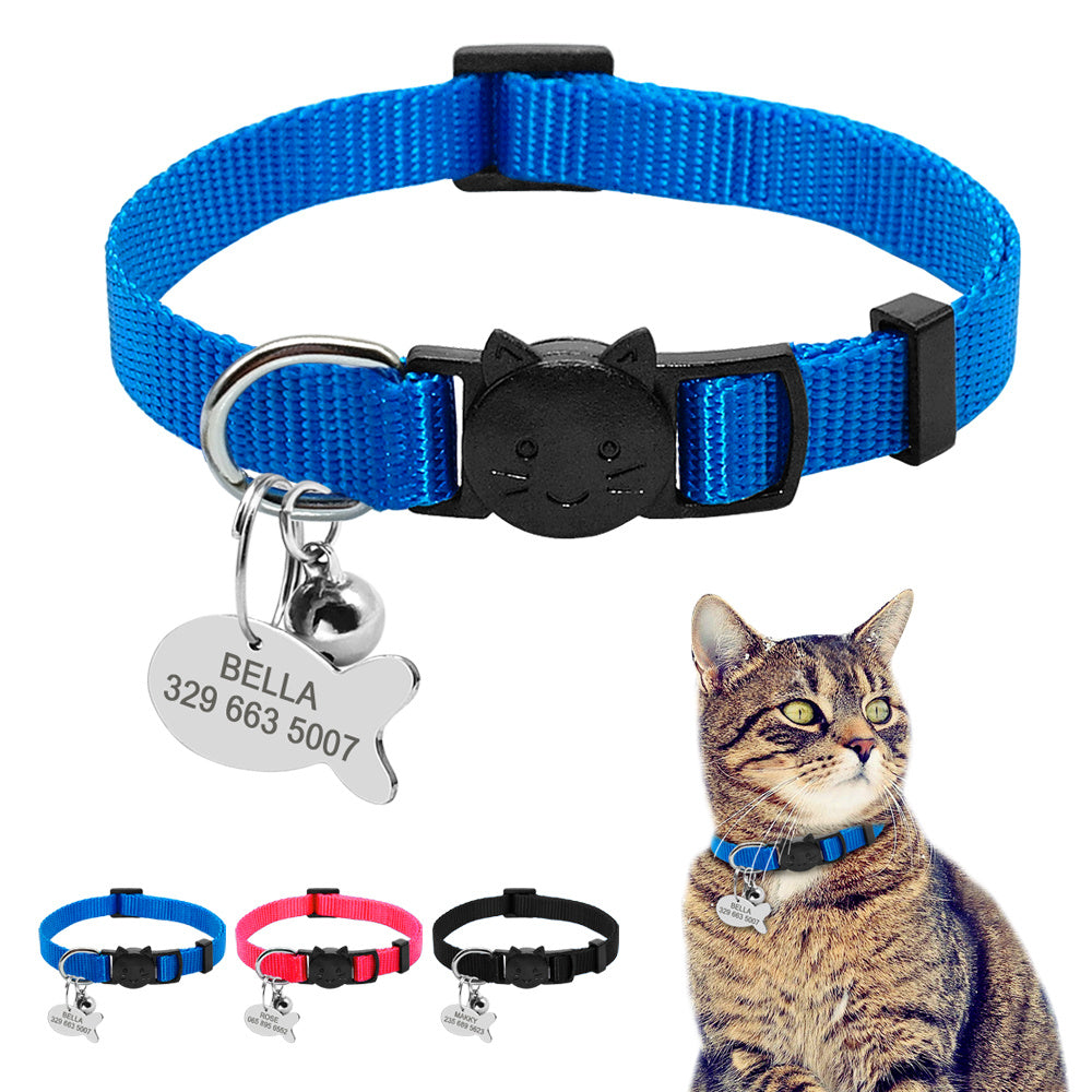 Personalized Breakaway Cat Collar with ID Tag & Bell – Adjustable Safety Nylon Collar