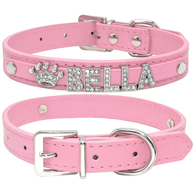 Personalized Rhinestone Cat & Small Dog Collar – Custom PU Leather with Name & Charm