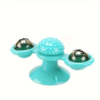Interactive Windmill Cat Toy – Rotating Spinner with Suction Cup, Catnip & Teeth-Cleaning Ball