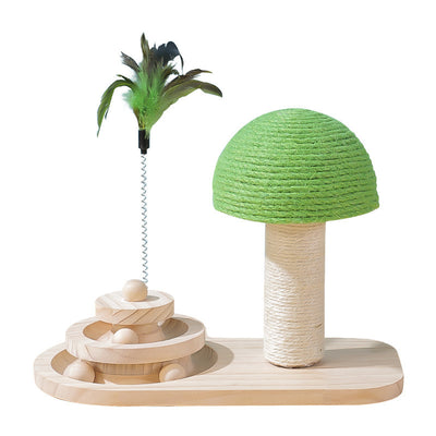 Interactive Wooden Cat Tree with Sisal Balls – Scratch Post & Rolling Ball Toy for Indoor Cats
