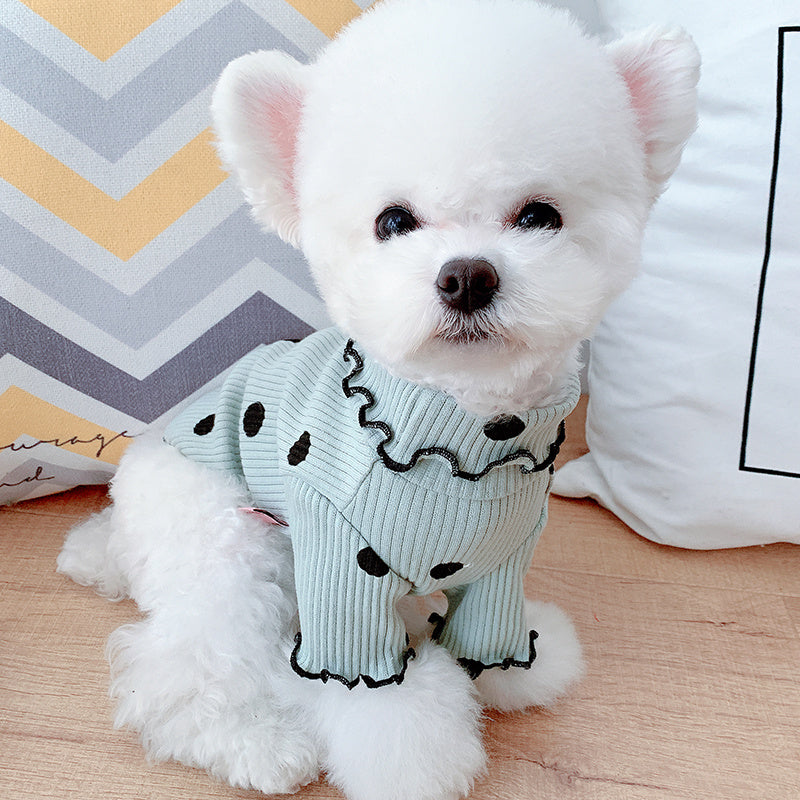 Polka Dot Turtleneck Dog Base Layer Shirt – Cotton Soft Pet Top in Multiple Colors & Sizes