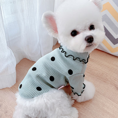 Polka Dot Turtleneck Dog Base Layer Shirt – Cotton Soft Pet Top in Multiple Colors & Sizes