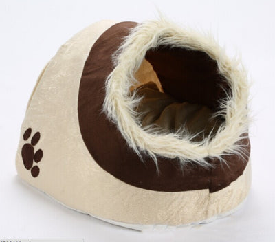 Fluffy Cave Pet Bed – Enclosed Plush Nest with Furry Entrance (16×14×14 in)