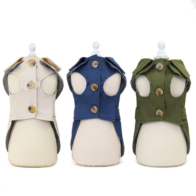 Trendy Dog Clothing – Lightweight Polyester Pet Outfit in Khaki, Navy & Green (S–XXL)