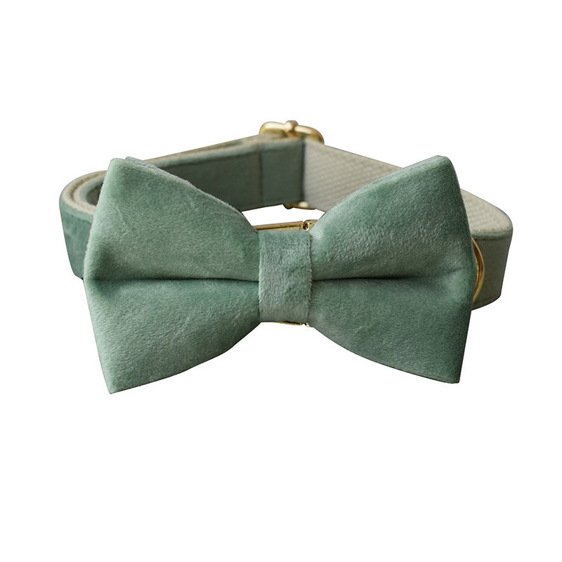 Mint Green Velvet Dog Collar & Leash Set – Adjustable Collar with Optional Bow Tie