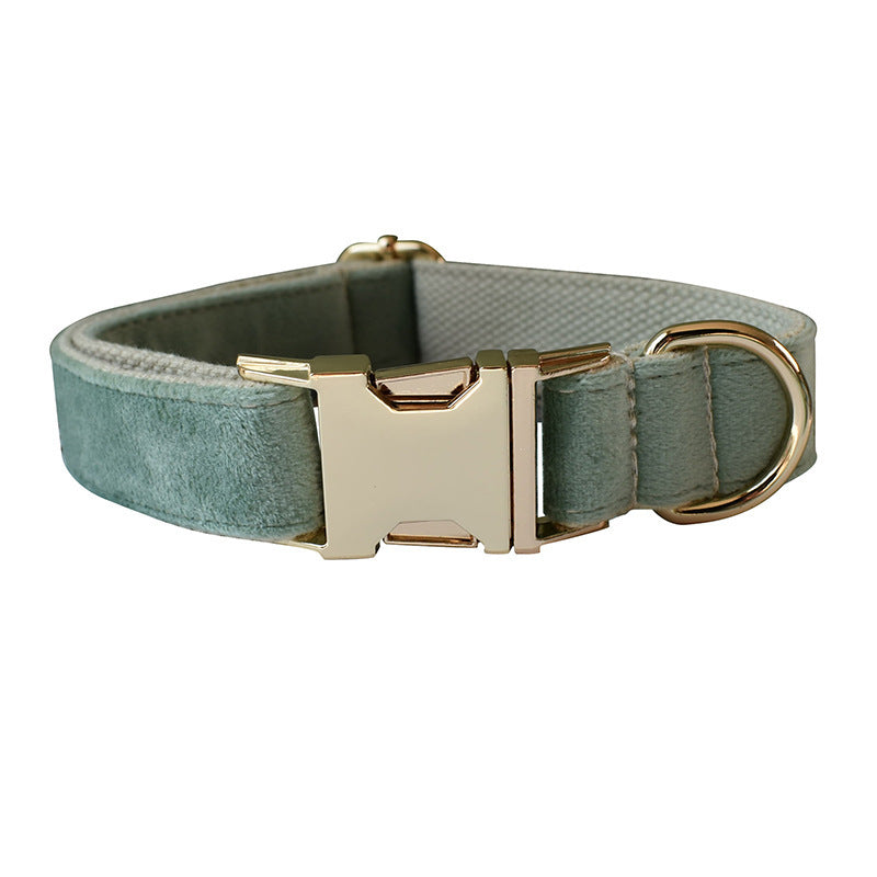 Mint Green Velvet Dog Collar & Leash Set – Adjustable Collar with Optional Bow Tie