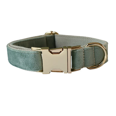 Mint Green Velvet Dog Collar & Leash Set – Adjustable Collar with Optional Bow Tie