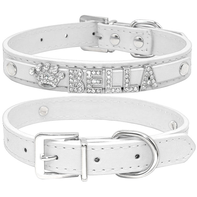 Personalized Rhinestone Cat & Small Dog Collar – Custom PU Leather with Name & Charm
