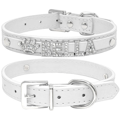 Personalized Rhinestone Cat & Small Dog Collar – Custom PU Leather with Name & Charm