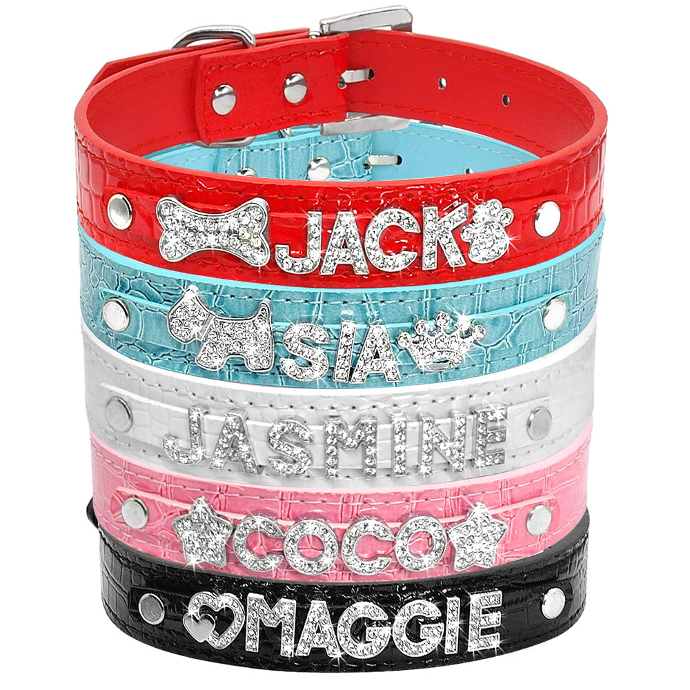 Personalized Rhinestone Cat & Small Dog Collar – Custom PU Leather with Name & Charm