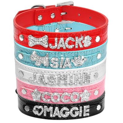 Personalized Rhinestone Cat & Small Dog Collar – Custom PU Leather with Name & Charm