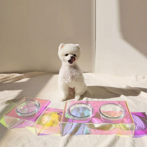 Acrylic Pet Bowl – Rainbow Dazzling Feeder for Cats & Small Dogs, Single or Double Bowl - 0