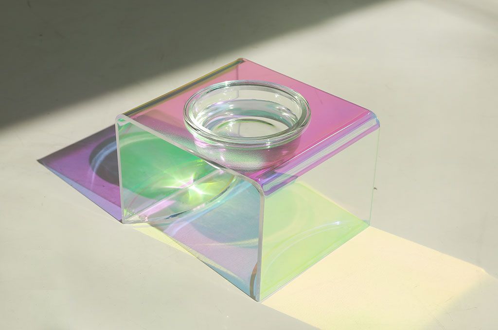 Acrylic Pet Bowl – Rainbow Dazzling Feeder for Cats & Small Dogs, Single or Double Bowl - 0