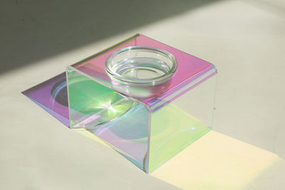 Acrylic Pet Bowl – Rainbow Dazzling Feeder for Cats & Small Dogs, Single or Double Bowl - 0