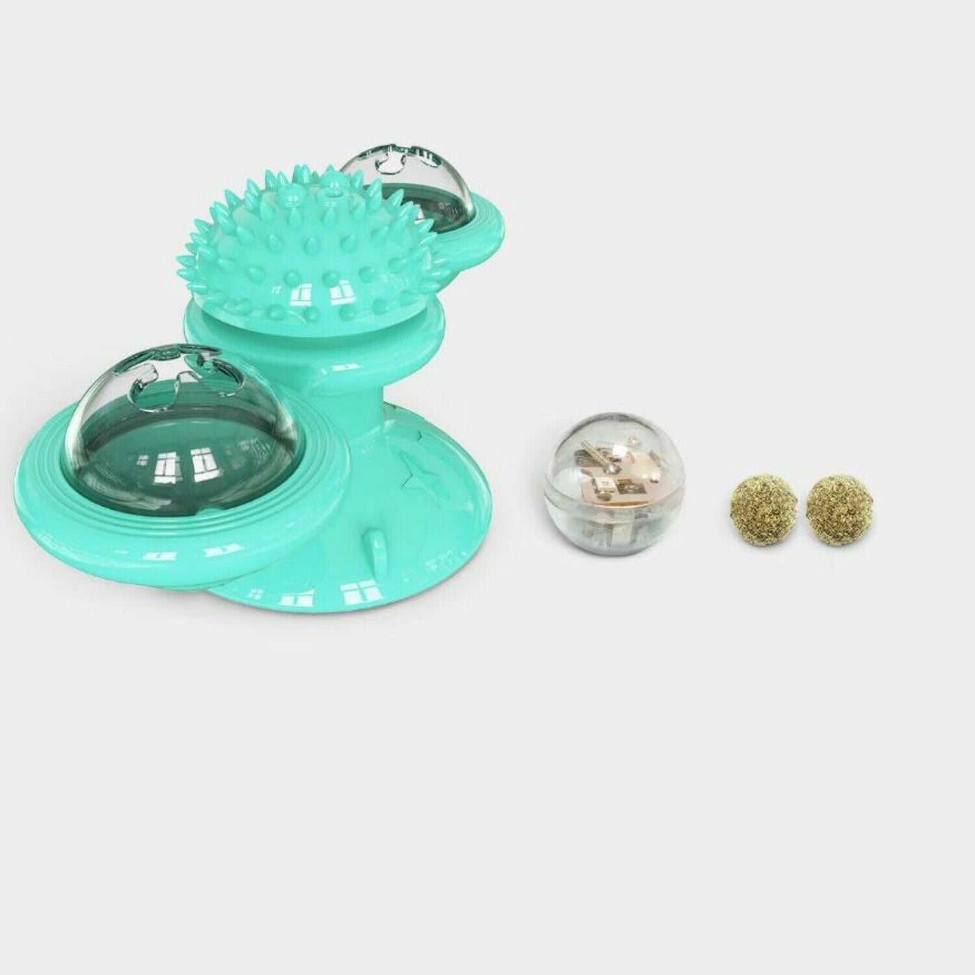 Interactive Windmill Cat Toy – Rotating Spinner with Suction Cup, Catnip & Teeth-Cleaning Ball