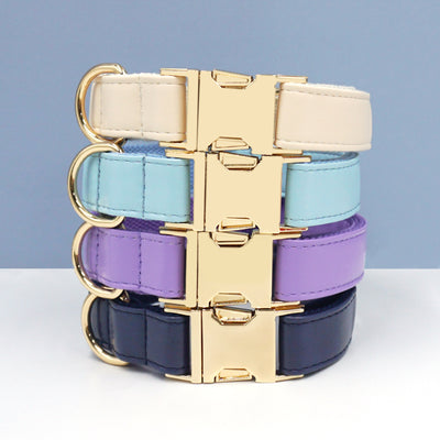 Color Block Leather Dog Collar – Soft Velvet Pet Collar in Multiple Stylish Colors