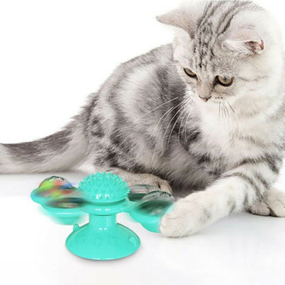 Interactive Windmill Cat Toy – Rotating Spinner with Suction Cup, Catnip & Teeth-Cleaning Ball
