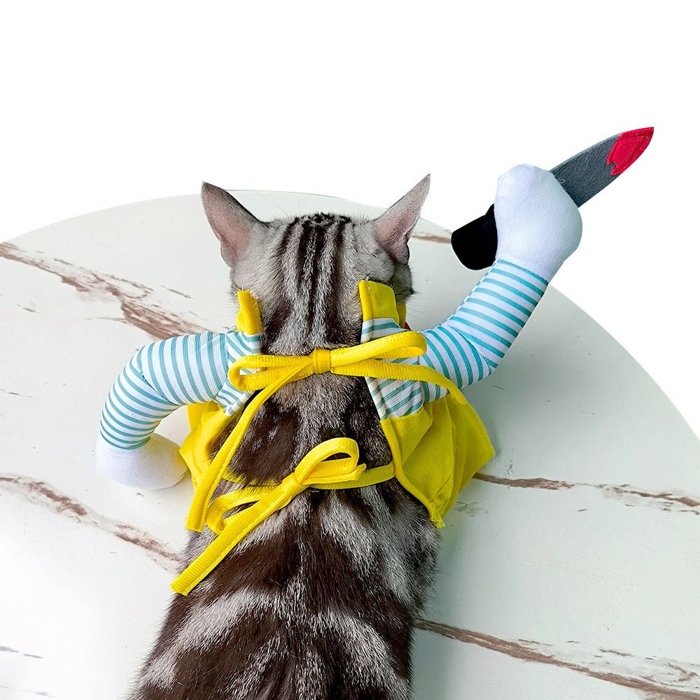 Cat Assassin Costume – Funny Yellow Knife Pet Outfit | Halloween & Cosplay Clothing for Cats - 0