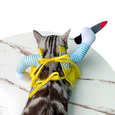 Cat Assassin Costume – Funny Yellow Knife Pet Outfit | Halloween & Cosplay Clothing for Cats - 0