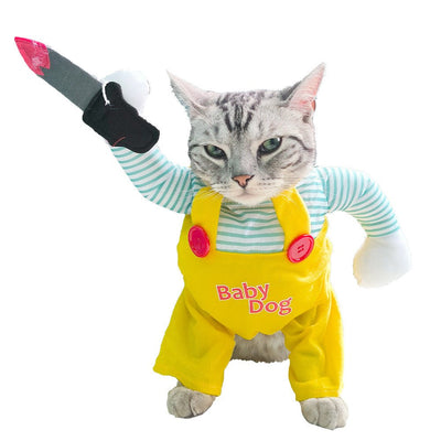 Cat Assassin Costume – Funny Yellow Knife Pet Outfit | Halloween & Cosplay Clothing for Cats - 0