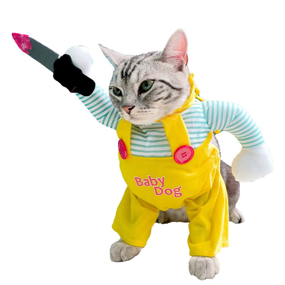 Cat Assassin Costume – Funny Yellow Knife Pet Outfit | Halloween & Cosplay Clothing for Cats - 0