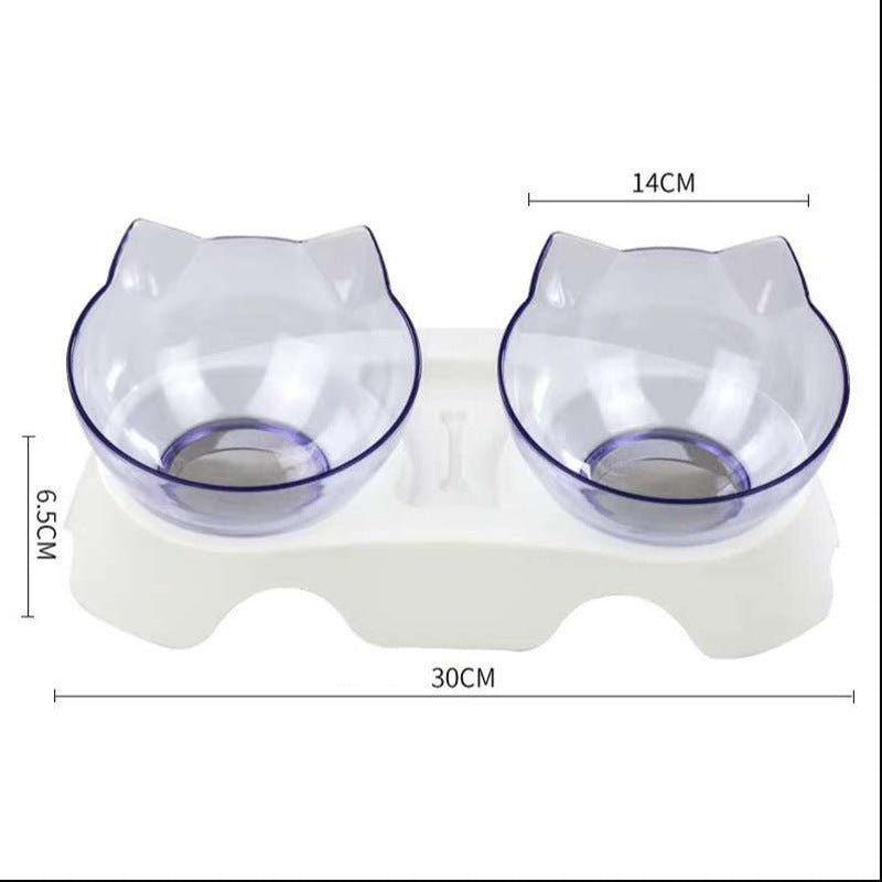 Cat Double Bowl – Elevated Cat Food & Water Bowl, Cervical Spine Protection, Anti - Skid, Transparent Cat Face Design - 0