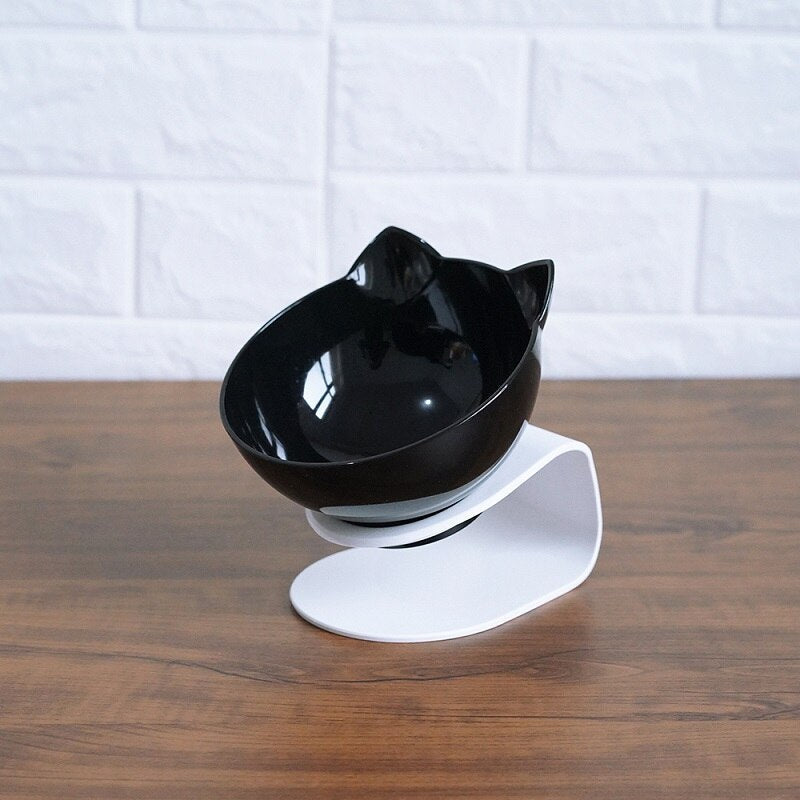 Cat Double Bowl – Elevated Cat Food & Water Bowl, Cervical Spine Protection, Anti - Skid, Transparent Cat Face Design - 0