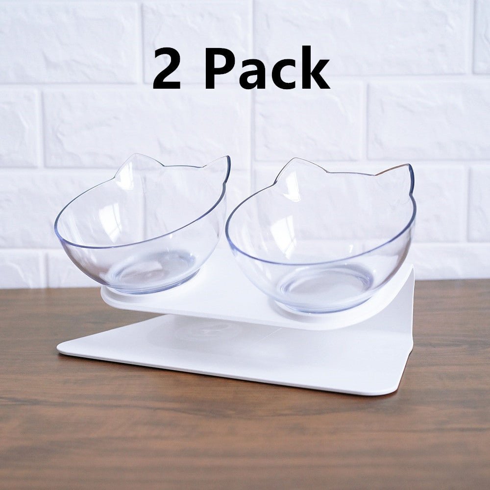 Cat Double Bowl – Elevated Cat Food & Water Bowl, Cervical Spine Protection, Anti - Skid, Transparent Cat Face Design - 0