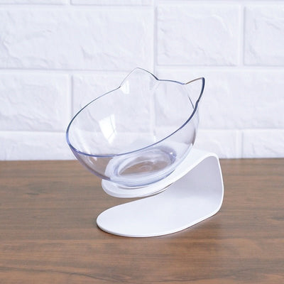 Cat Double Bowl – Elevated Cat Food & Water Bowl, Cervical Spine Protection, Anti - Skid, Transparent Cat Face Design - 0