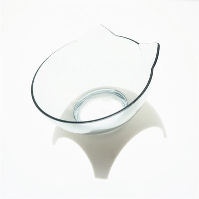 Cat Double Bowl – Elevated Cat Food & Water Bowl, Cervical Spine Protection, Anti - Skid, Transparent Cat Face Design - 0