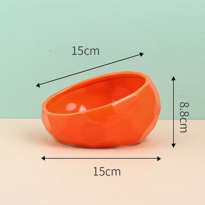 Ceramic Pet Bowl for Cats & Dogs – Oblique Mouth, Single or with Rack, Elegant & Durable - 0