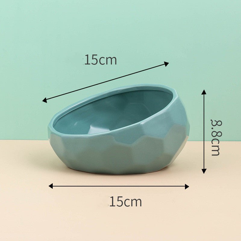Ceramic Pet Bowl for Cats & Dogs – Oblique Mouth, Single or with Rack, Elegant & Durable - 0